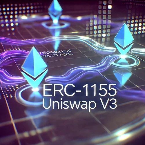 DALL·E 2024-08-31 11.52.43 - An abstract, visually striking image representing the integration of ERC-1155 into Uniswap v3. The image should depict a futuristic, interconnected ne